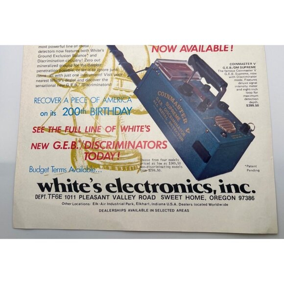 Coinmaster V Metal Detector Print Ad Vtg 70s Whites Electronics Sweet Home OR - Picture 6 of 6